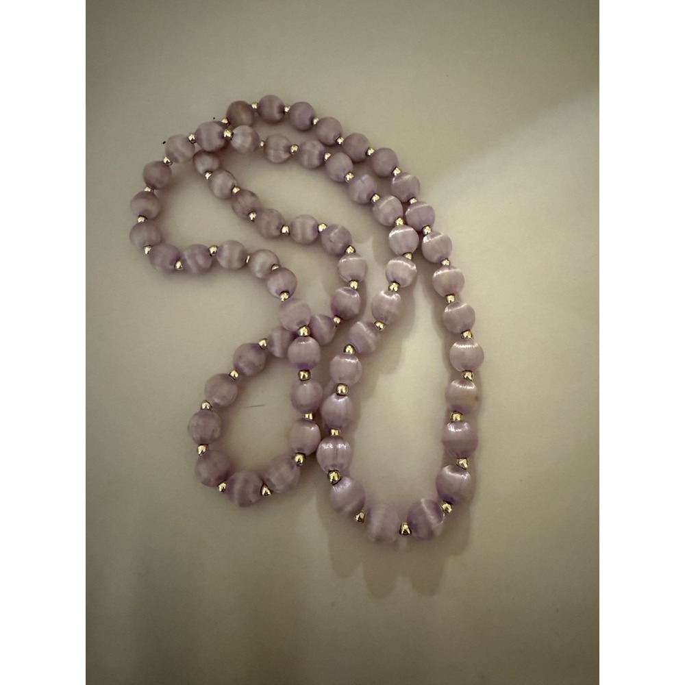 Silk Satin Wrapped Beads Lavender Purple With Gold Tone Bead Separator